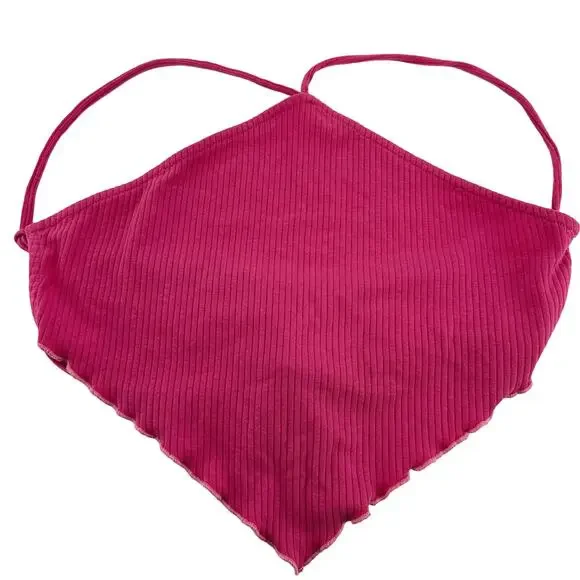 Wild Fable Bandana Crop Top Strappy Back Pointed Hem Ribbed Chic Pink Medium - Picture 1 of 5
